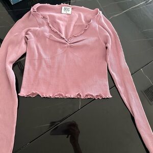 Tilly's Mauve Ribbed Long Sleeve Blouse
